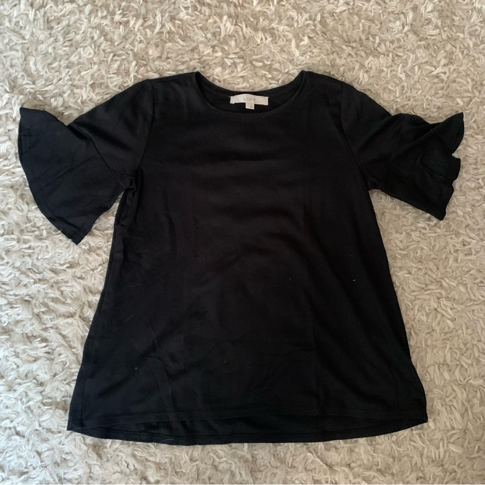 LOFT Black Flutter Sleeve Short Sleeve Tee Shirt Top